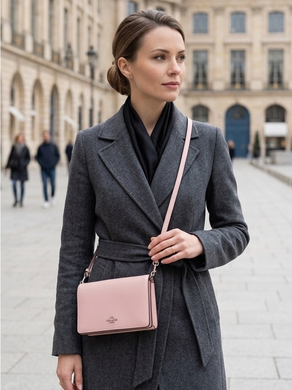 Coach Anna Foldover Pebbled Leather Crossbody Bag in Blush Pink